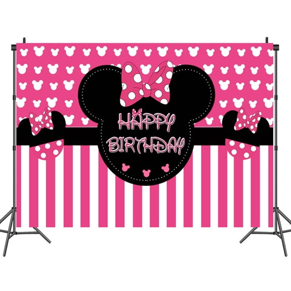 Cartoon playground mouse theme backdrop,Rose red mouse head Birthday party supplies decoration, cute anime mouse theme photo baby shower backdrop, mouse banner 5 x 3 feet