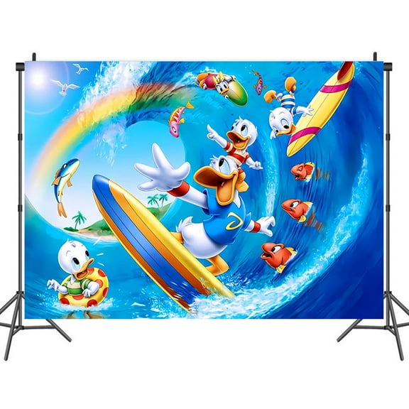 Cartoon playground mouse theme backdrop,Surfing cartoon duck Birthday party supplies decoration, cute anime mouse theme photo baby shower backdrop, mouse banner 5 x 3 feet