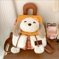 thumbnail image 1 of Cartoon plush double backpack, cute animal doll bag, a stylish backpack (orange grid puppy), 1 of 7