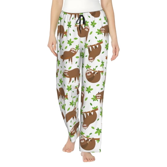 Cartoon sloth Women's Comfy Pajama Pants with Pockets,Soft Stretch Drawstring Lounge Pants, Soft Casual Wide Leg PJS Sleep Bottoms Small