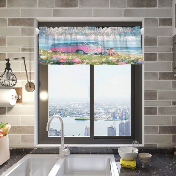 Cartoon-style Retro Bus Curtain Valances Window Treatment Rod Pocket Drape Valance 54" X 18" for Kitchen Living Room Bedroom