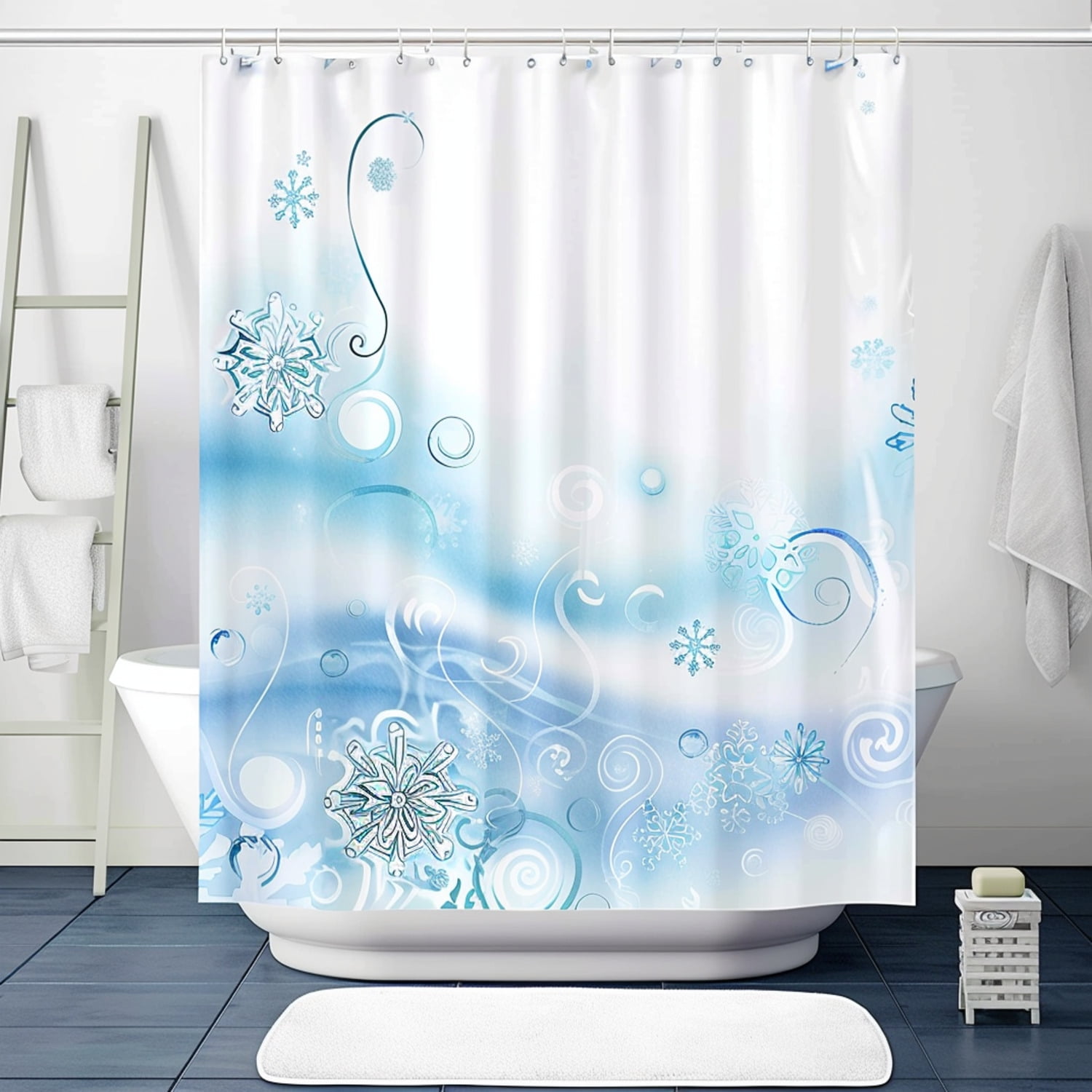 Cartoon-style Watercolor Snowflake Bathroom Decor with Modern Bathtub ...