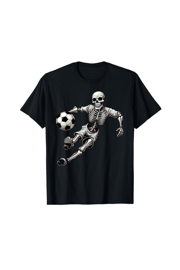 Cartoon vintage skeleton Playing Soccer Halloween T-Shirt for vintage skull Lovers