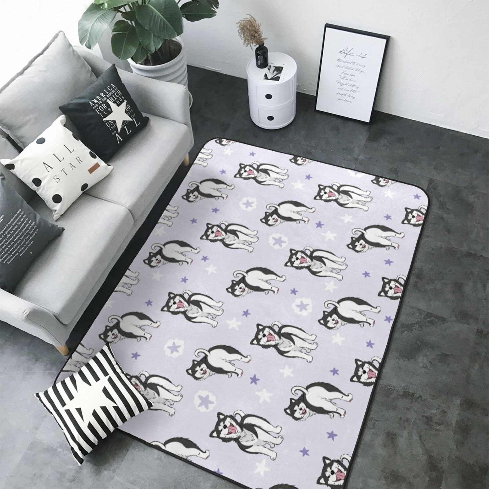 Cartooncute Funny Husky Purple Area Rugs for Living Room Bedroom, 5x7 ...