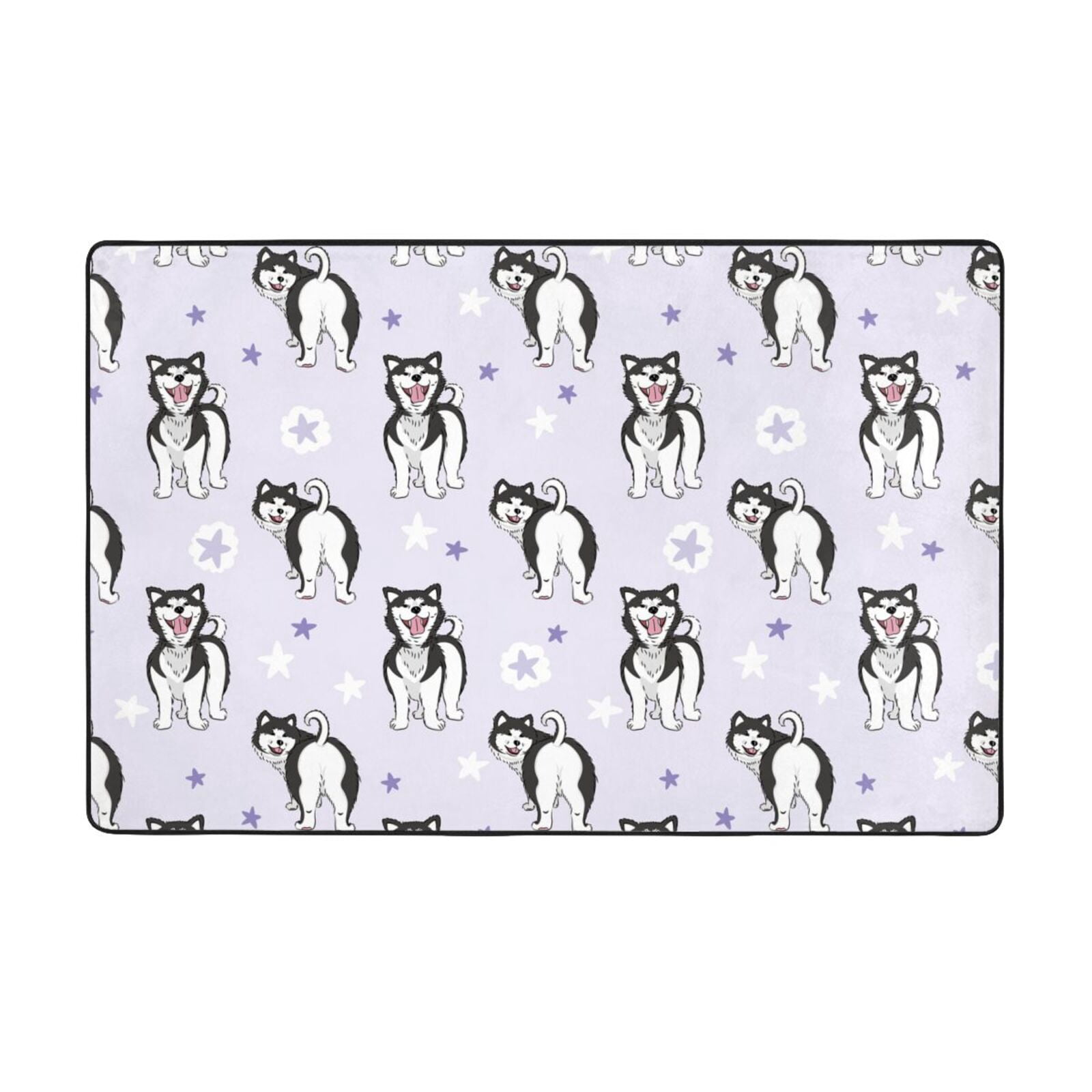 Cartooncute Funny Husky Purple Shaggy Area Rug, Rugs for Living Room ...