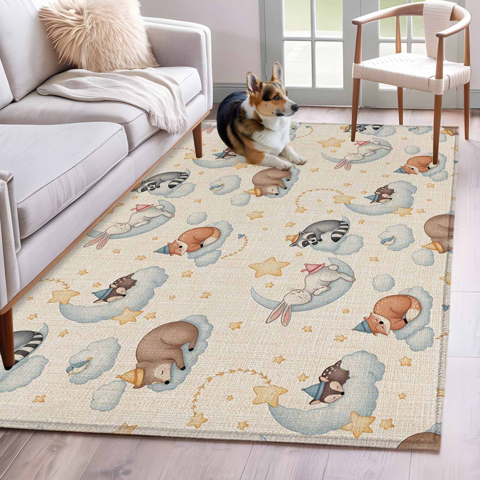 Cartoons Animals Area Rugs 3x5 ft Watercolor Fox Sleeping Raccoon Cute ...