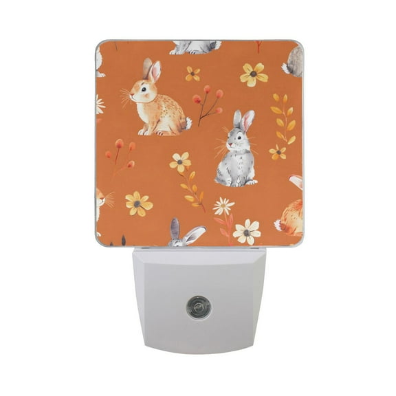 Cartoons Bunny Rabbit and Flower Night Light 2 Pack LED Nightlight Plug into Wall Dusk to Dawn Sensor Soft White
