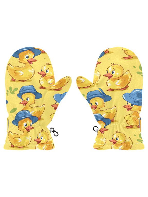 Cartoons Cute Ducks Cold Weather Mittens Warm Thick Fleece Lined Adjustable Snow Outdoor Winter Medium Ages 4-6