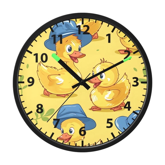 Cartoons Cute Ducks Wall Clock 12 Inch Voice Activated Night Light Silent Non Ticking