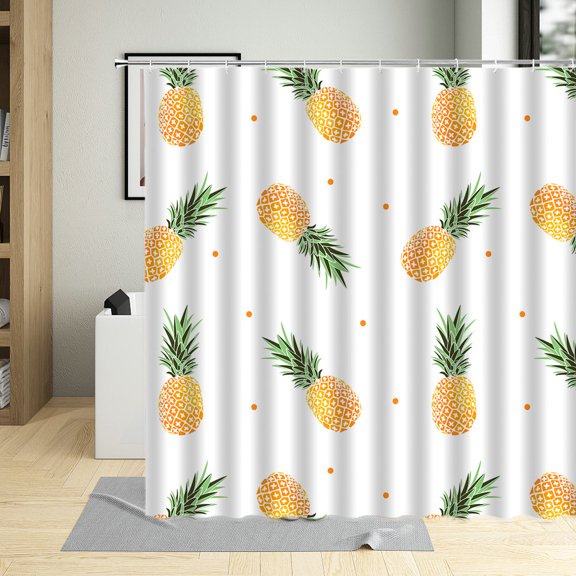 Cartoons Pineapple Hand Drawn Fruit Pattern Bath Curtains Waterproof Fabric Shower Curtain Set Cute Bathtub Decor With