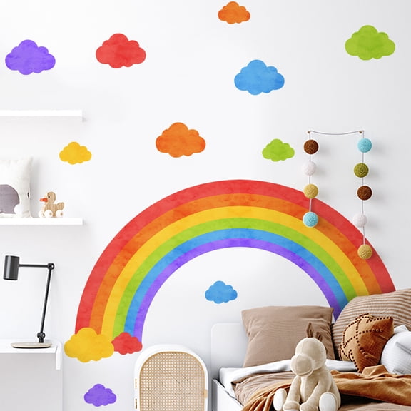 Cartoons Rainbows Colored Cloud Wall Sticker Background Wall For Home Living Room Bedroom Decoration Wall Sticker