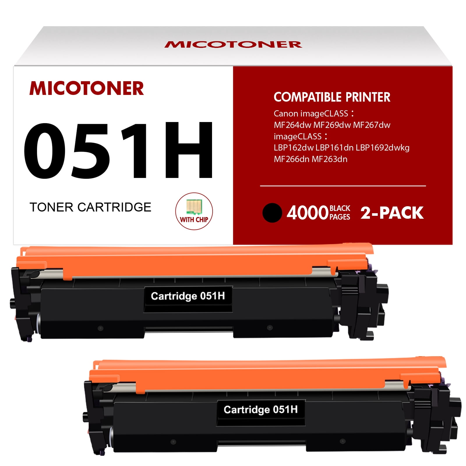 Cartridge 051H Black Compatible Toner Cartridge for Canon 051 051H imageCLASS MF264dw MF269dw MF267dw MF266dn MF263dn LBP162dw LBP161dn LBP1692dwkg Ink Printer 2-Pack