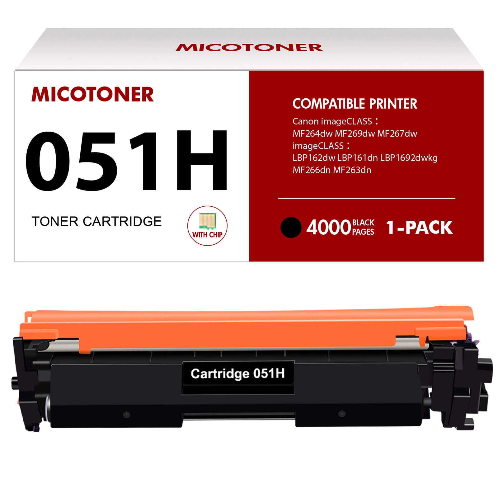 Cartridge 051H Black Compatible Toner Cartridge for Canon 051 051H imageCLASS MF264dw MF269dw MF267dw MF266dn MF263dn LBP162dw LBP161dn LBP1692dwkg Ink Printer 1-Pack