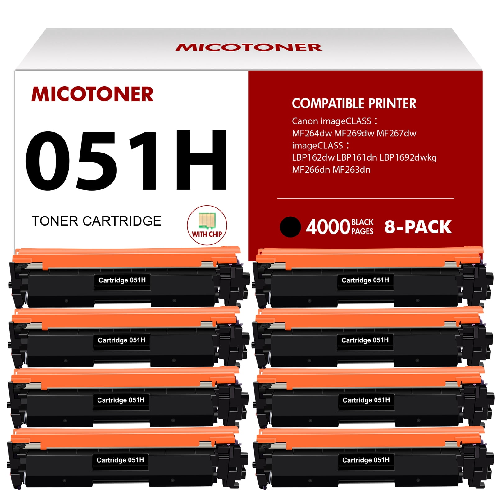 Cartridge 051H Compatible Toner Cartridge for Canon 051 051H imageCLASS MF264dw MF269dw MF267dw MF266dn MF263dn LBP162dw LBP161dn LBP1692dwkg Ink Printer Black 8-Pack