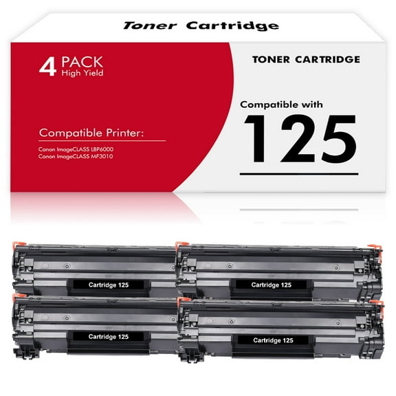 Cartridge 125 Black Toner|4-Pack Compatible for Canon 125 CRG125 Imageclass LBP6000 MF3010 Toner Printer Ink((3484B001)