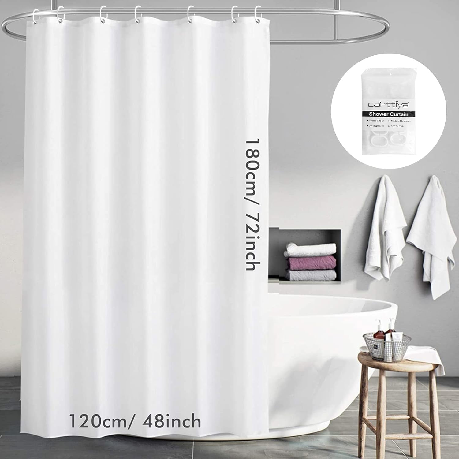 Carttiya Shower Curtain with Hooks for Bath Tub and Shower Stall