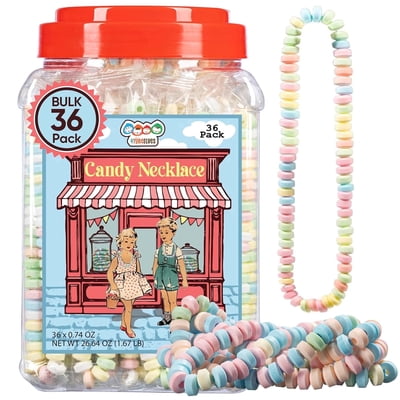 36 Candy Necklaces Individually Wrapped, Nostalgic Pastel Candy Jewelry Perfect for Party Favors, Pinata Fillers and Goodie Bags, By 4YoreElves