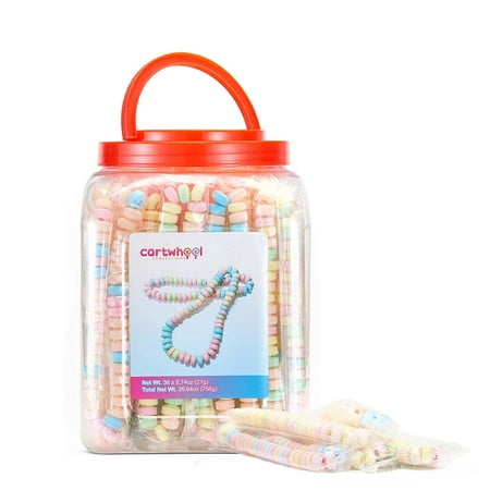 Cartwheel Confections 36 Individually Wrapped Candy Necklaces, Candy Necklace Choker, Retro Candy Bulk, Hard Candy Individually Wrapped, Nostalgic Candy Jewelry, Pastel Necklace Candy Tub, 36 count