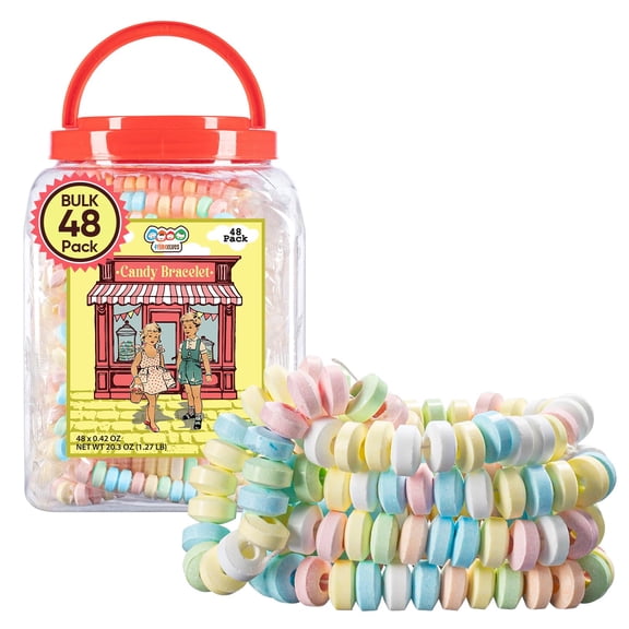 48 Candy Bracelets, Individually Wrapped Party Treats for Kids by 4YoreElves, 0.42oz Each