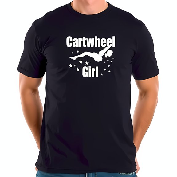 Cartwheel Girl Cotton Short Sleeve T-Shirt - Fun Black Tee with Whimsical Star Design and Cheerful