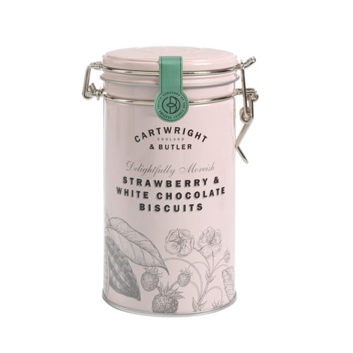 Cartwright & Butler Strawberry & White Chocolate Biscuits in Tin 200g, British Import (Pack of 2)