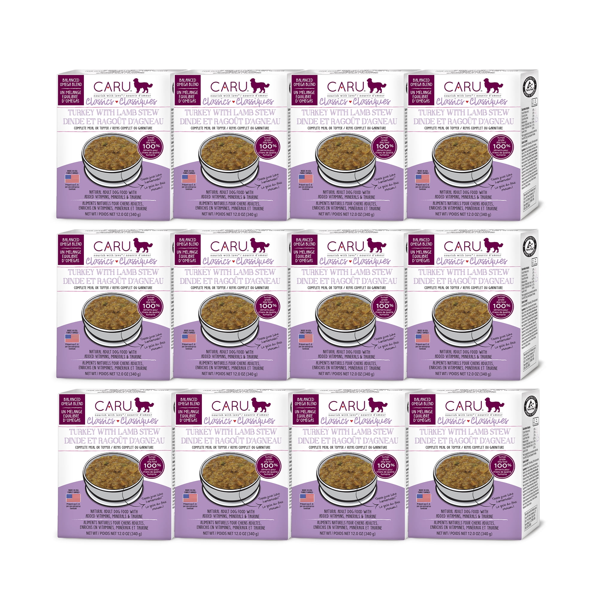 Caru - Real Turkey with Lamb for Dogs, Natural Adult Wet Dog Food with Added Vitamins and Minerals, Free from Grain, Wheat and Gluten (12.5 Ounce, Pack of 12)