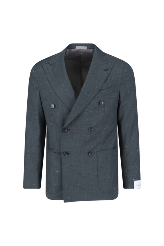 Green Double-Breasted Textured Silk-Wool Blazer (Men's)