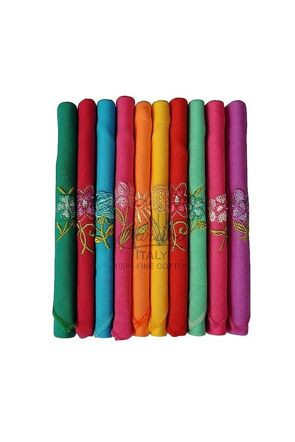 Dark Women's Embroidered 100% Pure Cotton Hankerchief Multicolor - Pack of 10