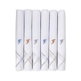 thumbnail image 1 of Caruso Italy Men's Initial Monogram F Embroidery 100% Pure Cotton Handkerchief White Base With Colored Border - Pack Of 6, 1 of 4