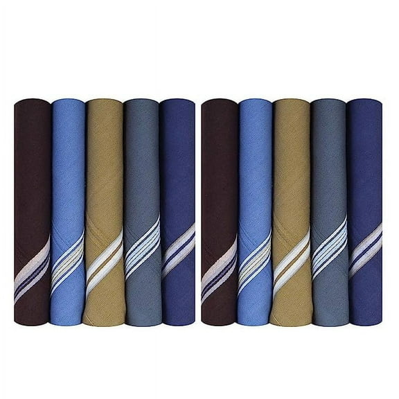 Caruso Italy Men's Premium 100% Pure Cotton Handkerchief Dark Base with Colored Border - Pack of 10 (46x46 cm)
