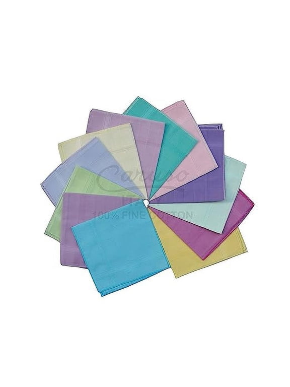 Women's Rangoli Handkerchiefs, 100% Pure Cotton, Assorted Light Colors, Pack of 12