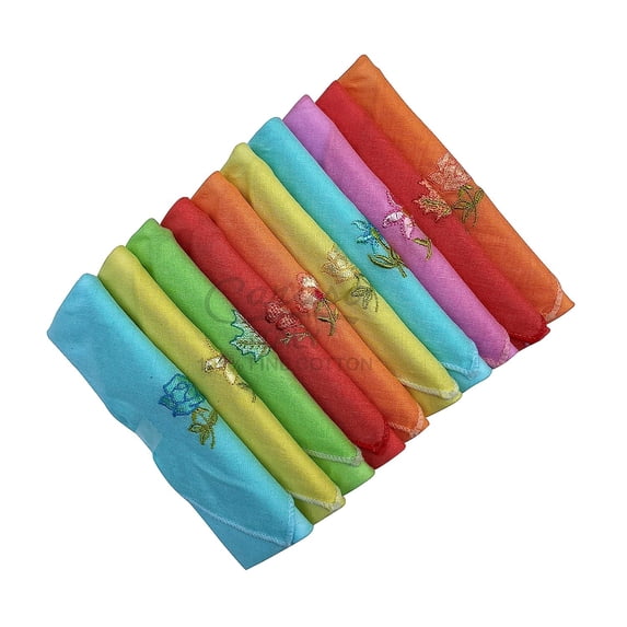 Caruso Italy Women's Embroidered 100% Pure Cotton Handkerchief Lightcolor Pack of 10