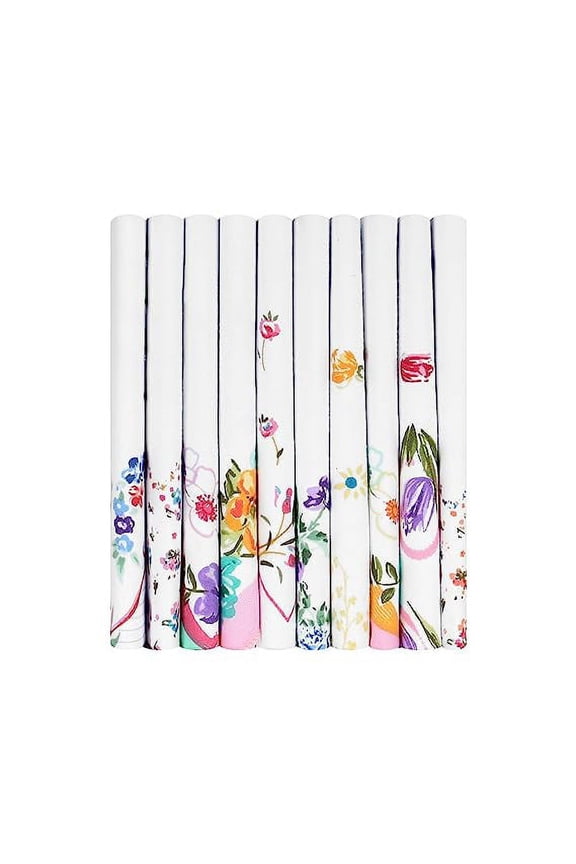 Women's Floral 100% Pure Cotton Hankerchief White - Pack of 10