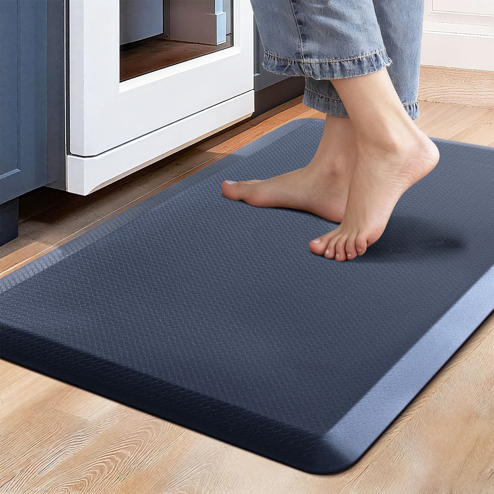 Carvapet Anti-Fatigue Floor Mat Cushioned Kitchen Comfort Mat, Waterproof Non-Slip Standing Desk Foam Mats and Rugs, Navy Blue, 17.3"x28"