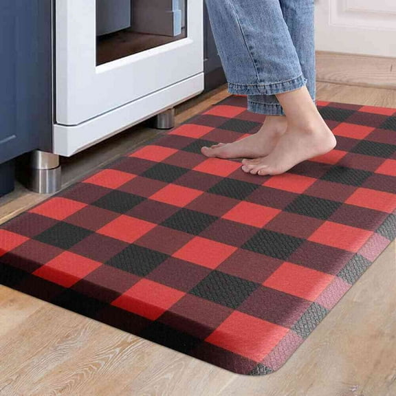 Carvapet Anti-Fatigue Floor Mat Cushioned Kitchen Comfort Mat, Waterproof Non-Slip Standing Desk Foam Mats and Rugs, Red and Black, 17.3"x28"