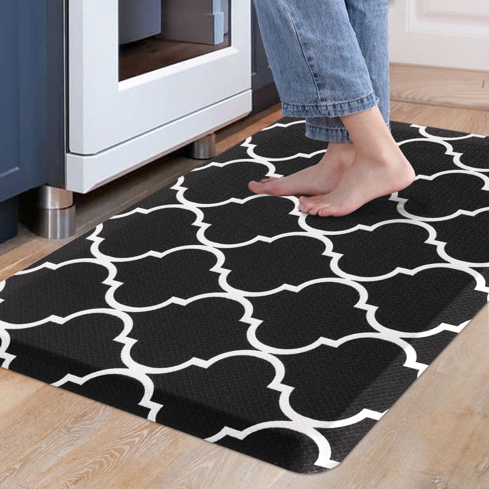 Carvapet Contemporary Moroccan Trellis Black Kitchen Mat, 17.3 in x 28
