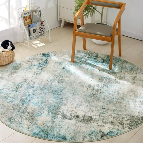 Carvapet Large Round Area Rug, Non-Slip Washable Circle Rug for Kitchen Bathroom Living Bedroom, Super Soft Absorbent Carpet Low Pile, 6ft, Teal