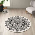 thumbnail image 1 of Carvapet Round Area Rug for Living Room, Non Slip Machine Washable Bathroom Rugs, Extra Soft Rugs for Bedroom, Boho Mandala Print Circle Rugs, 2ft Round Beige and Black, 1 of 9