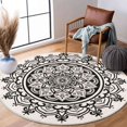 thumbnail image 1 of Carvapet Round Area Rug for Living Room, Non Slip Machine Washable Bathroom Rugs, Extra Soft Rugs for Bedroom, Boho Mandala Print Circle Rugs, 4ft Round Beige and Black, 1 of 9