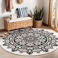thumbnail image 1 of Carvapet Round Area Rug for Living Room, Non Slip Machine Washable Bathroom Rugs, Extra Soft Rugs for Bedroom, Boho Mandala Print Circle Rugs, 5ft Round Beige and Black, 1 of 9
