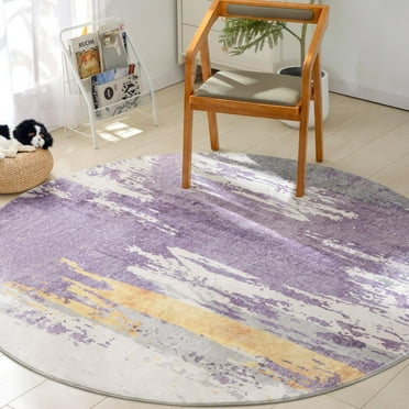 Carvapet Round Area Rug, Non-Slip Washable Circle Rug for Kitchen Bathroom Living Bedroom, Super Soft Absorbent Carpet Low Pile, 5ft, Purple