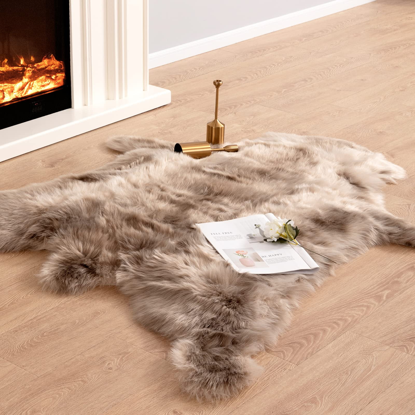 Carvapet Soft Fur Rugs Fake Reindeer Hide Area Rug Fluffy Faux Fur ...