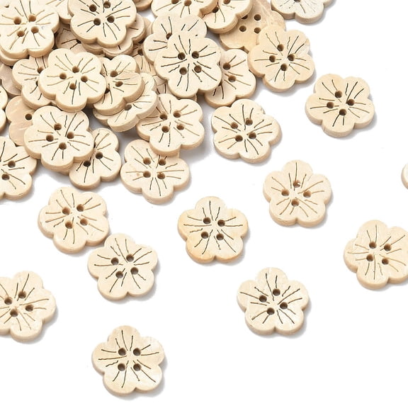 Carved 4-hole Basic Sewing Button in Flower Shape Coconut Button Old Lace 18mm in diameter 100pcs/bag DIY