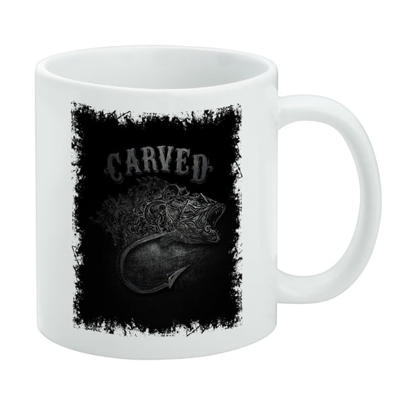 Carved Bass Fish Fishing Hook White Mug
