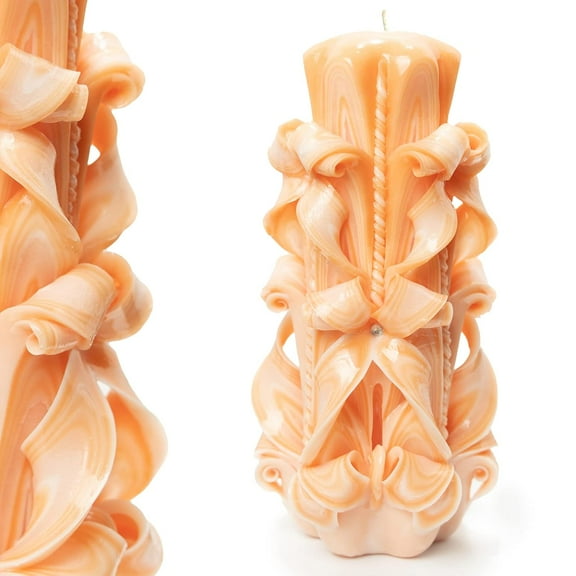 Carved Candle Artisan, Handcrafted Decorative Dipped Candle, Home Decor, Fancy Unique Birthday Gift, Easter Gift, Large Candle, Present for mom, Yellow, Peach Large 8"
