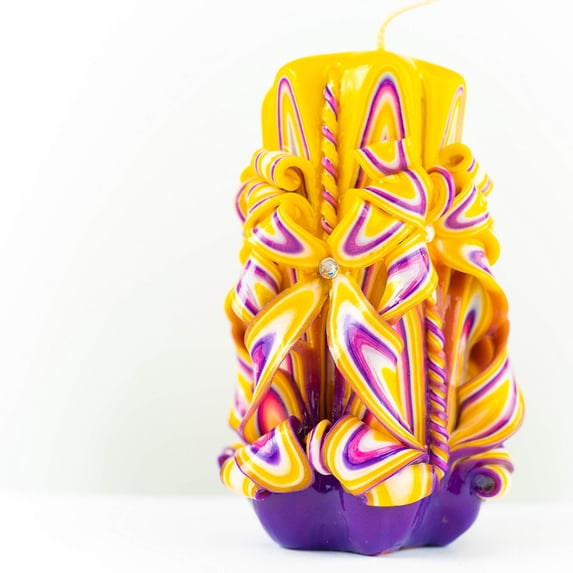Carved Candle ,Decorative Dipped Candle,Stylish Home Decor,Unique Birthday Gift,New Year Gathering Decor,Thanksgiving Hostess Gift,Christmas Gift for Mom, Viola 6",Yellow Purple
