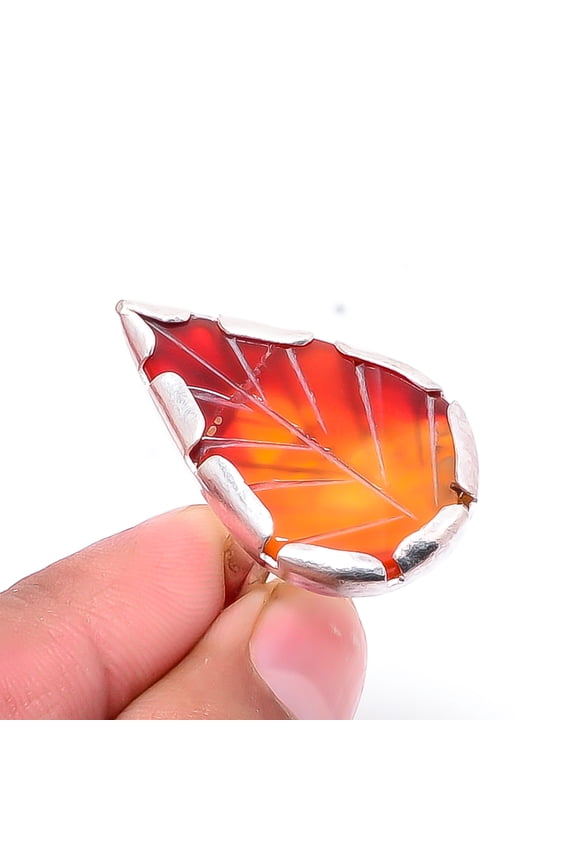 Carved Carnelian - Brazil Gemstone 925 Sterling Silver Handmade Ring S.8 R2