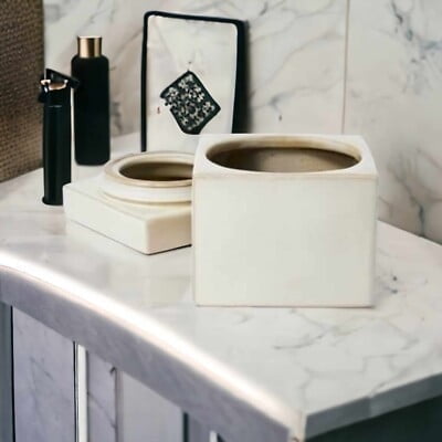 Dwellacy Decoration Square Carved Ceramic Canister Gray 5x5 Stoneware Home Decoration Yard Indoor Outdoor Plant Pot Container