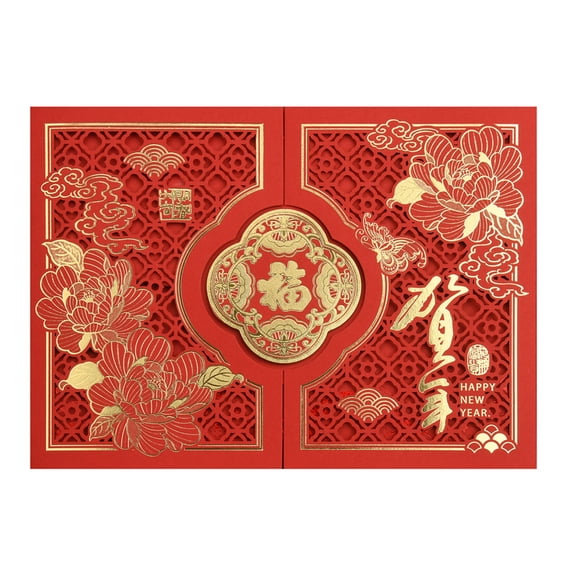 Carved Chinese New Year Card With Envelope Gold Foil Embossed Greeting Card Party Invitation for Business Event