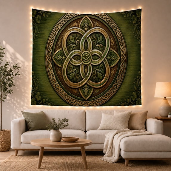 Carved Circular Reminiscent with Celtic Knotwork Ornate, Serene Watercolor for Plant Lovers, Wall Decor, Valentine'S Day Gift, Tapestry Wall Hanging for Dorm and Living Room